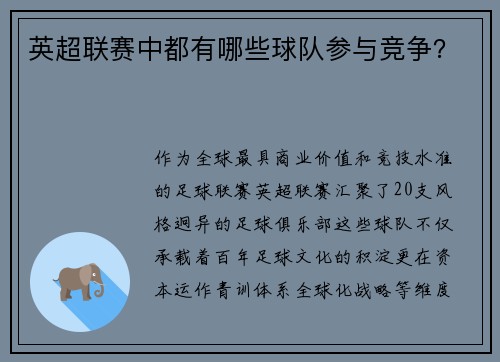 英超联赛中都有哪些球队参与竞争？